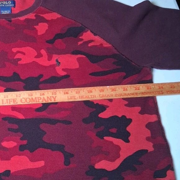 Polo Ralph Lauren Thermal Shirt Men 2XL Maroon Red Camo Camouflage Raglan - Picture 4 of 11
